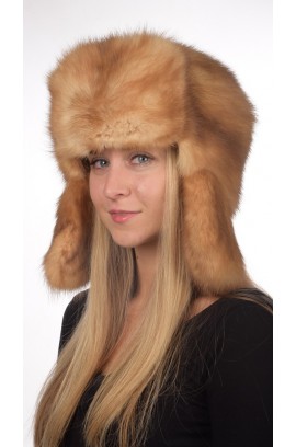 Sable fur hat russian style unisex - Golden-champagne color